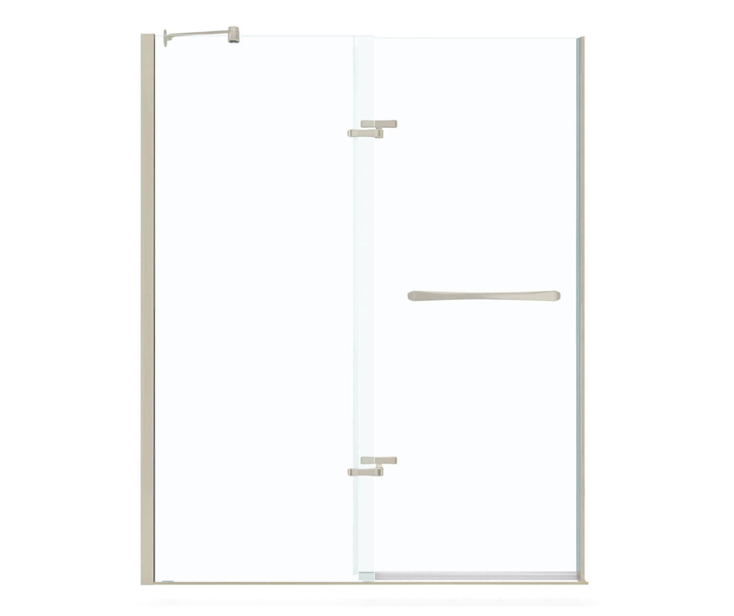 Reveal 71 56-59 x 71 ½ in. 8mm Pivot Shower Door for Alcove Installation with Clear glass in Brushed Nickel - Plumbing Market