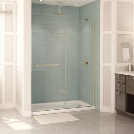 Reveal 71 56-59 x 71 ½ in. 8mm Pivot Shower Door for Alcove Installation with Clear glass in Brushed Nickel - Plumbing Market