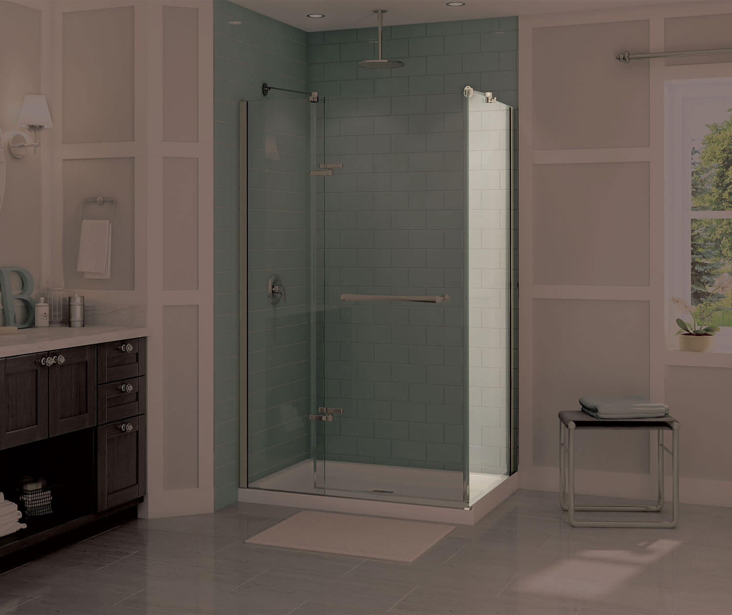 Reveal 71 Return Panel for 34 in. Base with Clear glass in Brushed Nickel - Plumbing Market