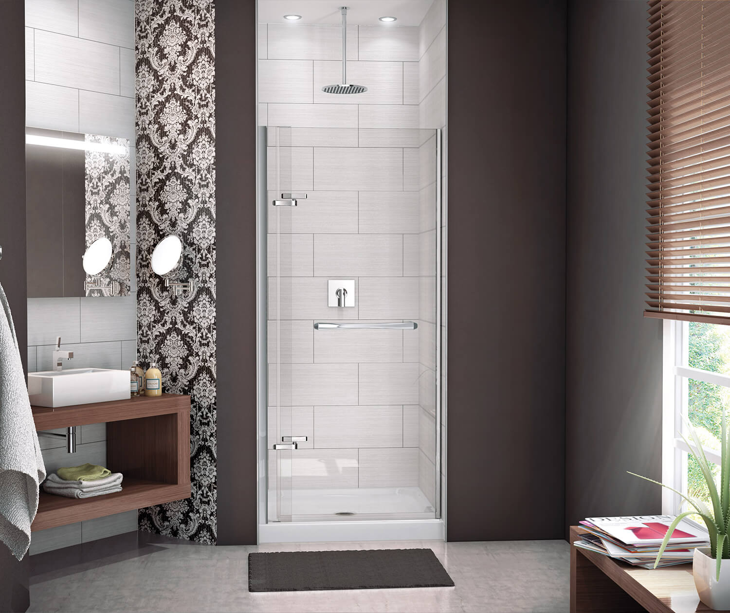 Reveal 71 32 ½-35 ½ x 71 ½ in. 8mm Pivot Shower Door for Alcove Installation with Clear glass in Chrome - Plumbing Market