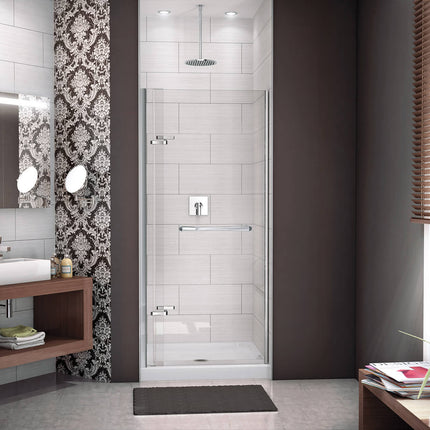 Reveal 71 32 ½-35 ½ x 71 ½ in. 8mm Pivot Shower Door for Alcove Installation with Clear glass in Chrome - Plumbing Market