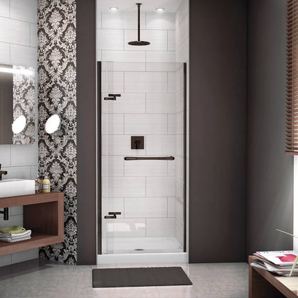 Reveal 71 32 ½-35 ½ x 71 ½ in. 8mm Pivot Shower Door for Alcove Installation with Clear glass in Dark Bronze - Plumbing Market