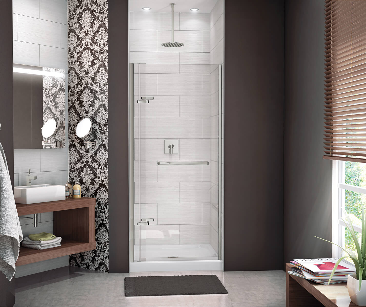 Reveal 71 32 ½-35 ½ x 71 ½ in. 8mm Pivot Shower Door for Alcove Installation with Clear glass in Brushed Nickel - Plumbing Market
