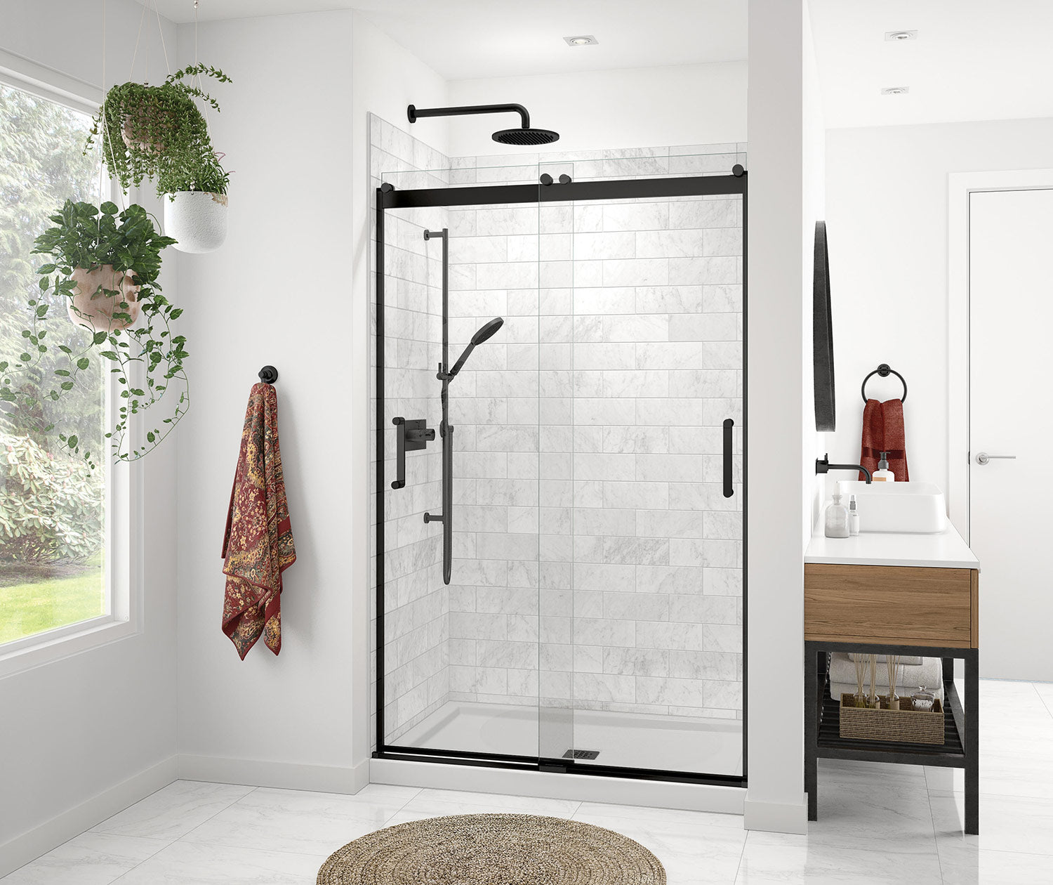 Revelation Round 44-47 in. x 70 ½-73 in. 6 mm Bypass Shower Door for Alcove Installation with Clear glass in Matte Black - Plumbing Market