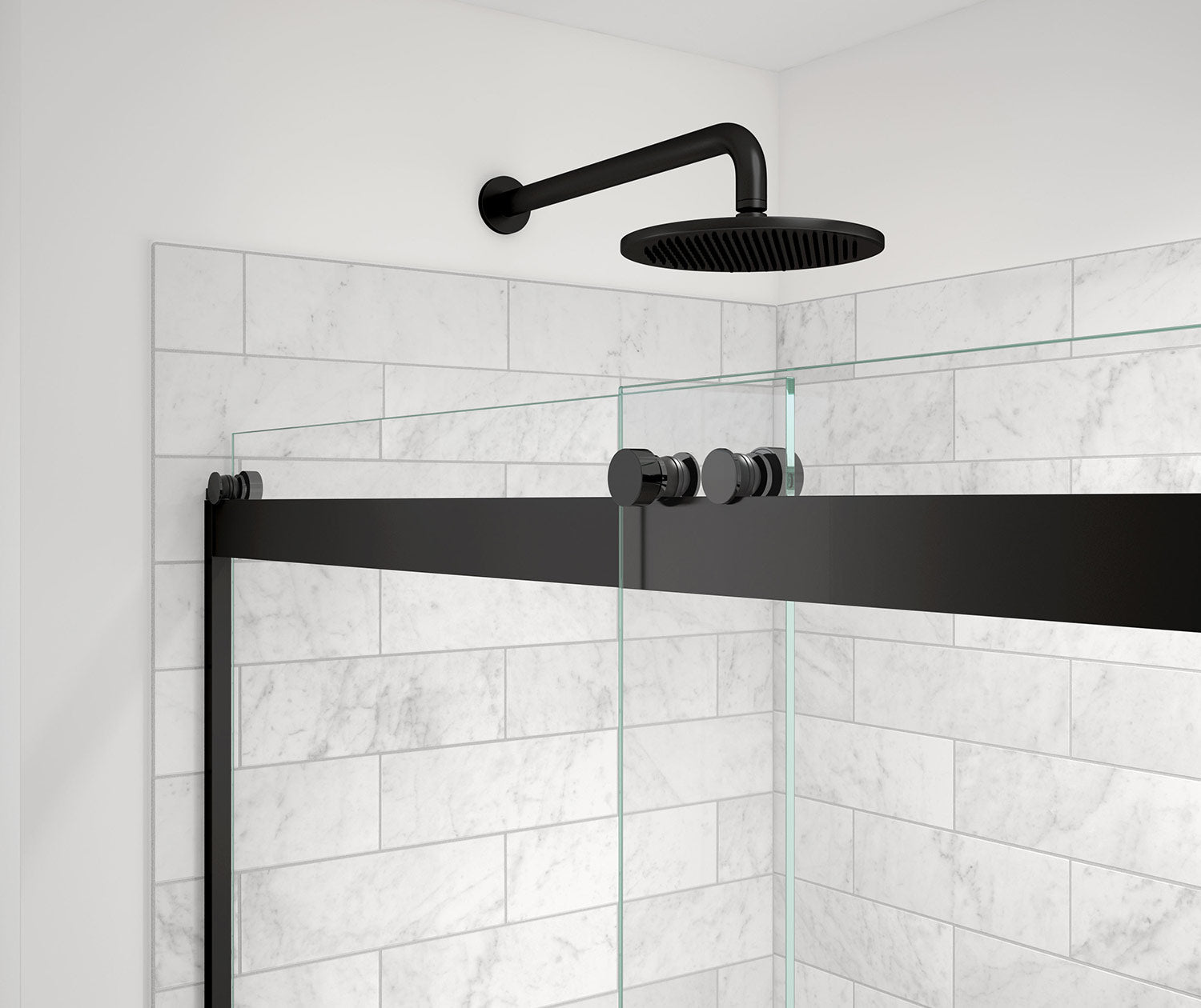 Revelation Round 56-59 in. x 70 ½-73 in. 6 mm Bypass Shower Door for Alcove Installation with Clear glass in Matte Black - Plumbing Market