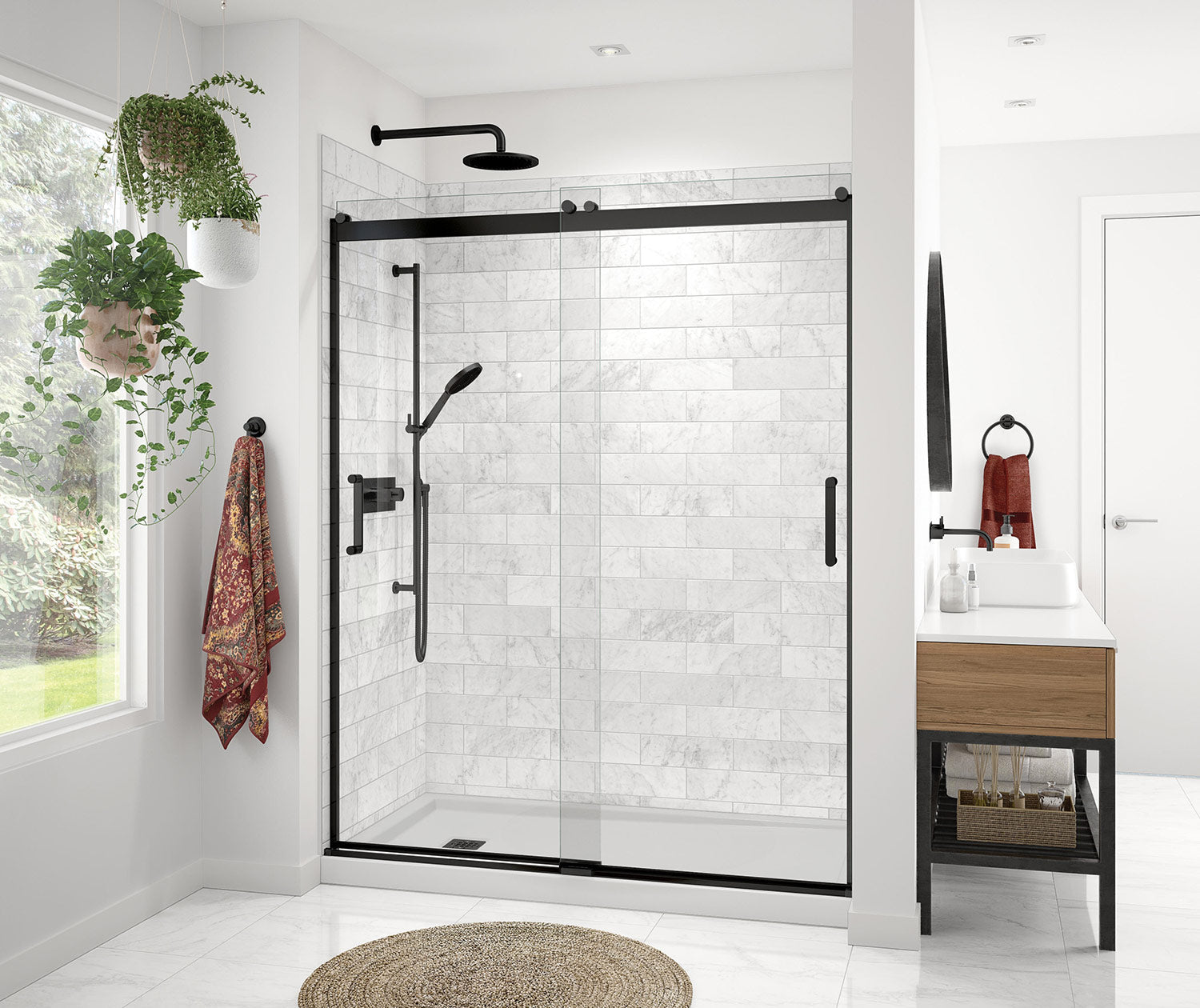 Revelation Round 56-59 in. x 70 ½-73 in. 6 mm Bypass Shower Door for Alcove Installation with Clear glass in Matte Black - Plumbing Market
