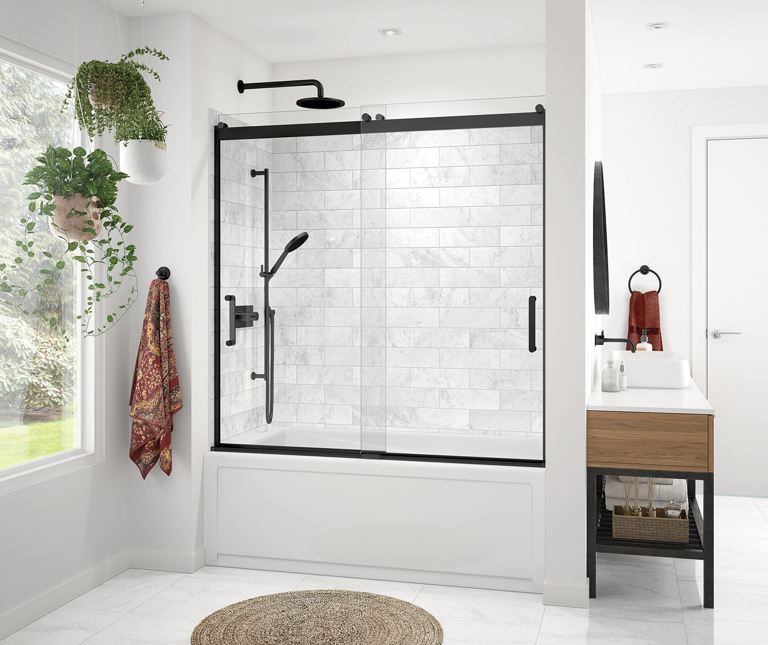 Revelation Round 56-59 in. x 56 ¾-59 ¼ in. 6 mm Bypass Tub Door for Alcove Installation with Clear glass in Matte Black - Plumbing Market