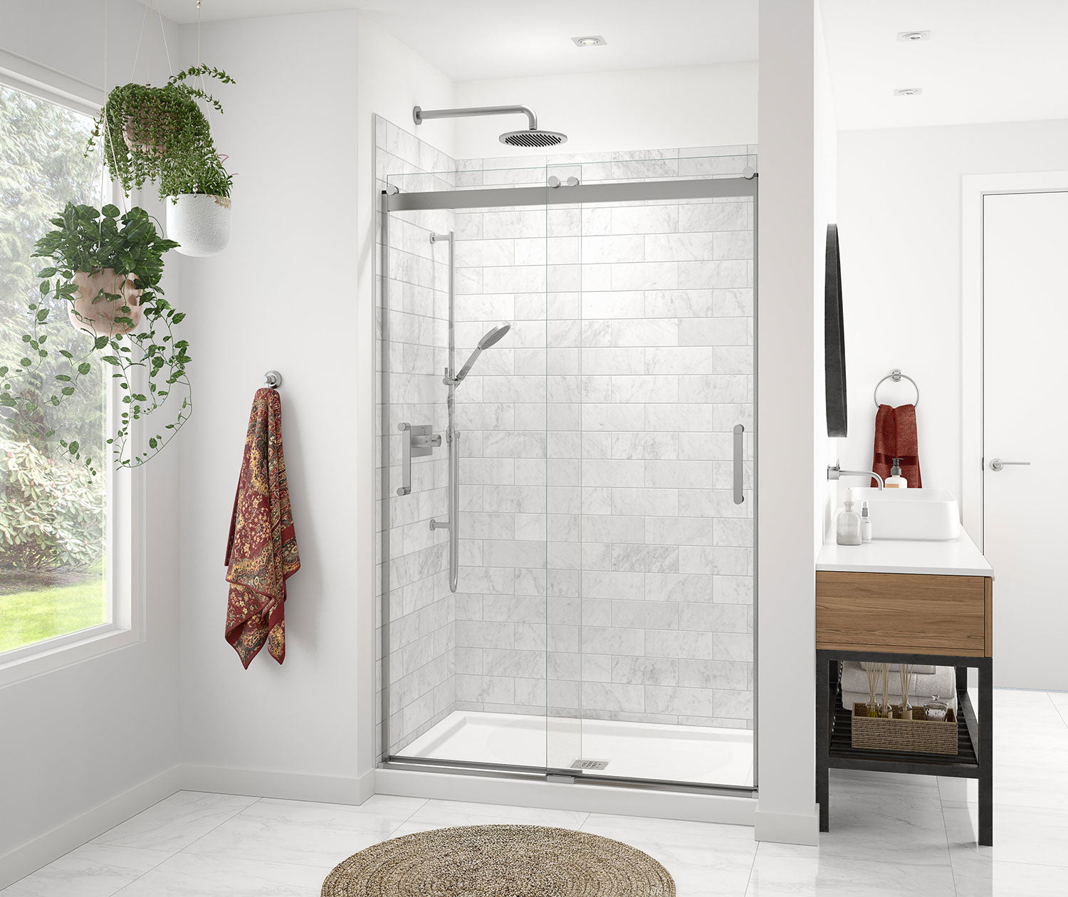 Revelation Round 44-47 x 70 ½-73 in. 8mm Bypass Shower Door for Alcove Installation with Clear glass in Chrome - Plumbing Market