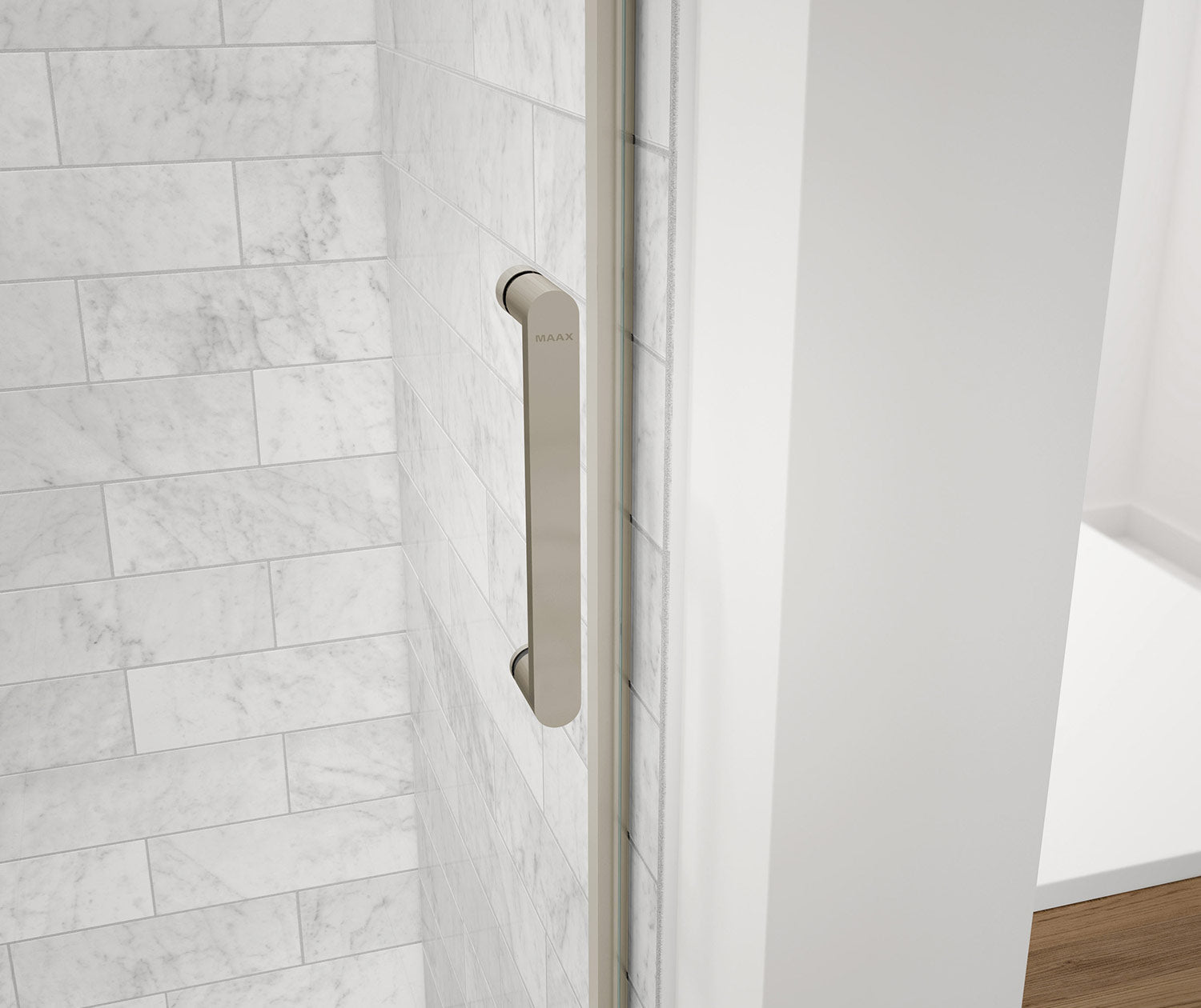 Revelation Round 44-47 x 70 ½-73 in. 8mm Bypass Shower Door for Alcove Installation with Clear glass in Brushed Nickel - Plumbing Market