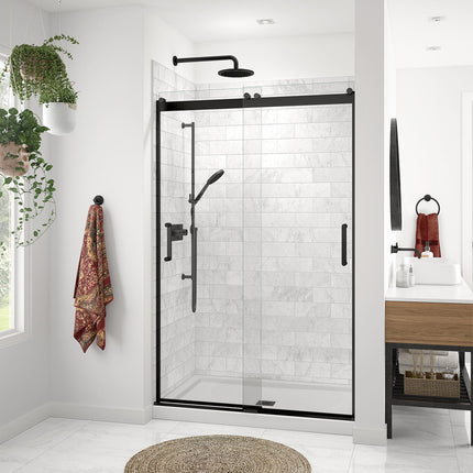 Revelation Round 44-47 x 70 ½-73 in. 8mm Bypass Shower Door for Alcove Installation with Clear glass in Matte Black - Plumbing Market