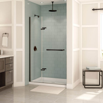 Reveal 71 51 ½-54 ½ x 71 ½ in. 8mm Pivot Shower Door for Alcove Installation with Clear glass in Dark Bronze - Plumbing Market