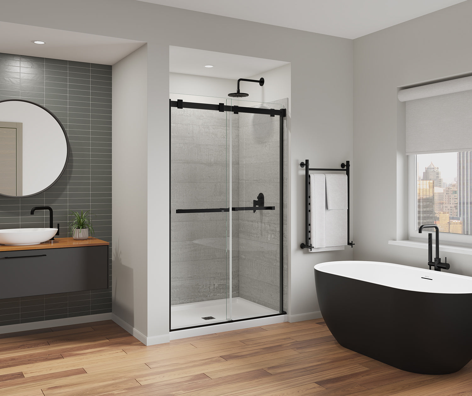 Duel Alto 44-47 X 78 in. 8mm Bypass Shower Door for Alcove Installation with GlassShield® glass in Matte Black - Plumbing Market