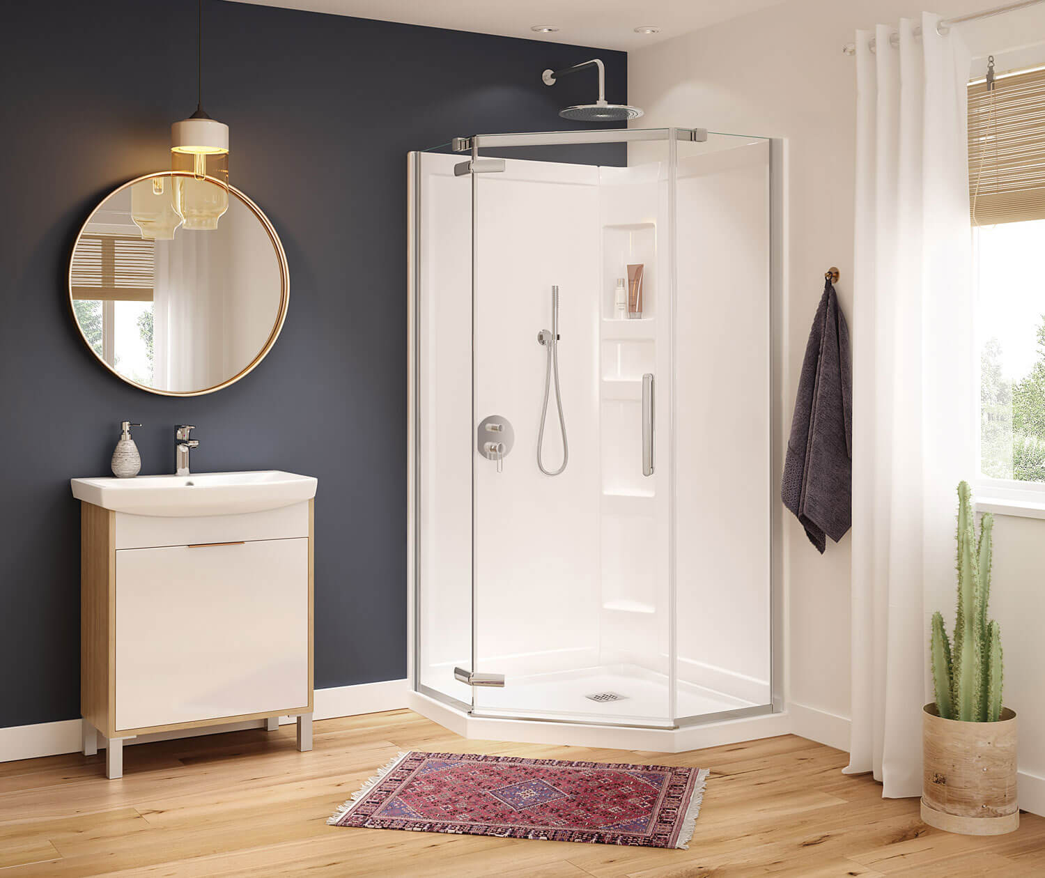 Hana Neo-angle 38 x 38 x 75 in. 8mm Pivot Shower Door for Corner Installation with Clear glass in Chrome - Plumbing Market