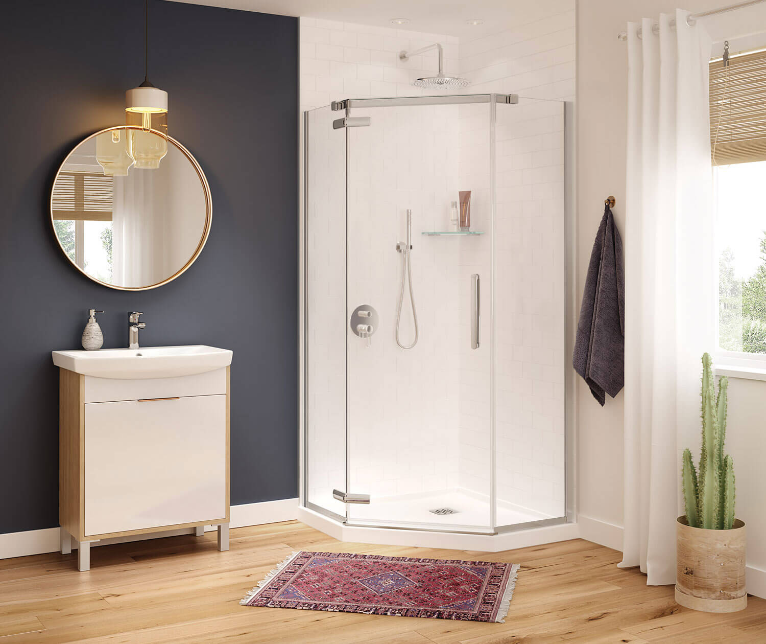Hana Neo-angle 38 x 38 x 75 in. 8mm Pivot Shower Door for Corner Installation with Clear glass in Chrome - Plumbing Market
