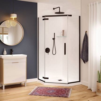 Hana Neo-angle 38 x 38 x 75 in. 8mm Pivot Shower Door for Corner Installation with Clear glass in Dark Bronze - Plumbing Market