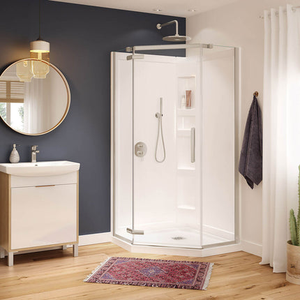 Hana Neo-angle 38 x 38 x 75 in. 8mm Pivot Shower Door for Corner Installation with Clear glass in Brushed Nickel - Plumbing Market