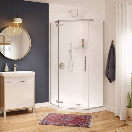 Hana Neo-angle 38 x 38 x 75 in. 8mm Pivot Shower Door for Corner Installation with Clear glass in Brushed Nickel - Plumbing Market