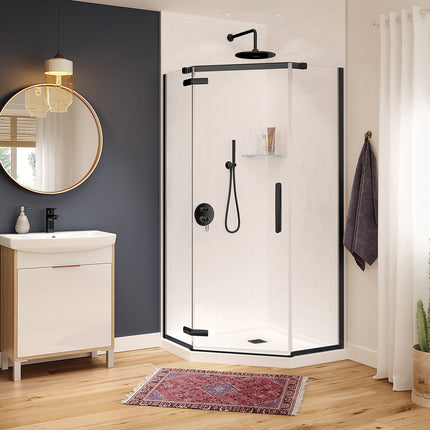 Hana Neo-angle 38 x 38 x 75 in. 8mm Pivot Shower Door for Corner Installation with Clear glass in Matte Black - Plumbing Market