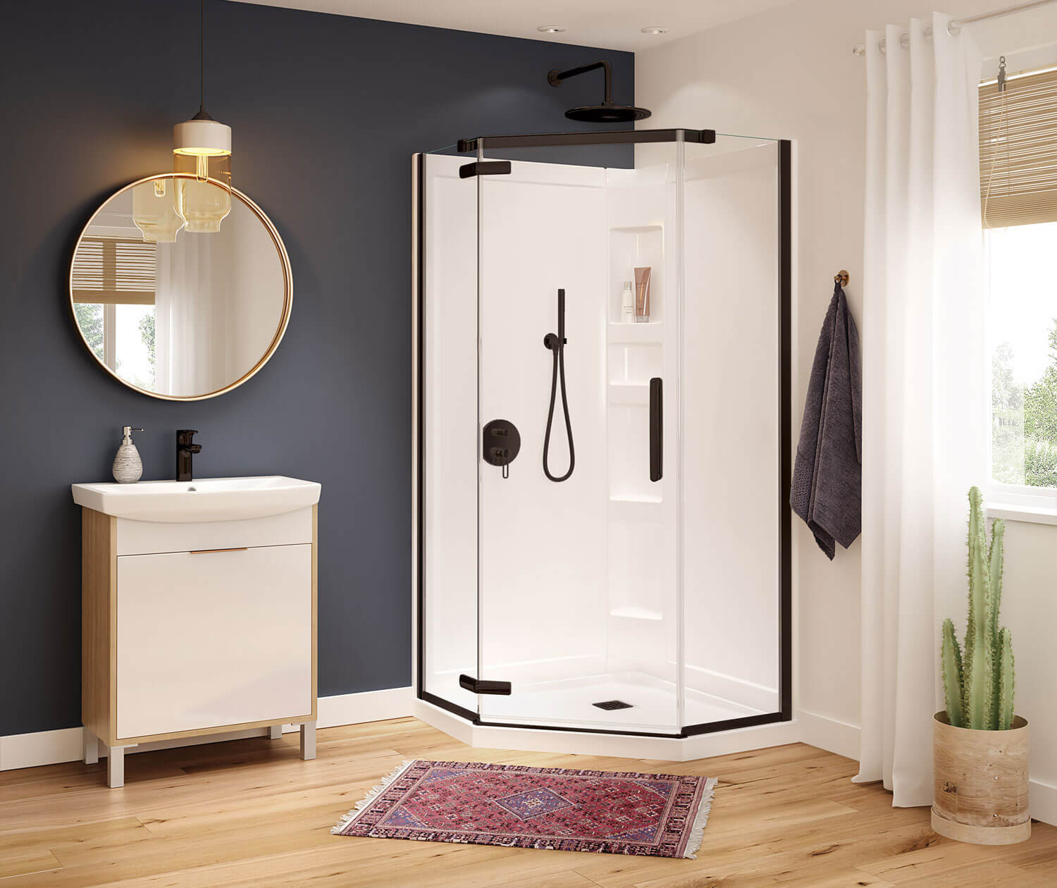 Hana Neo-angle 40 x 40 x 75 in. 8mm Pivot Shower Door for Corner Installation with Clear glass in Dark Bronze - Plumbing Market