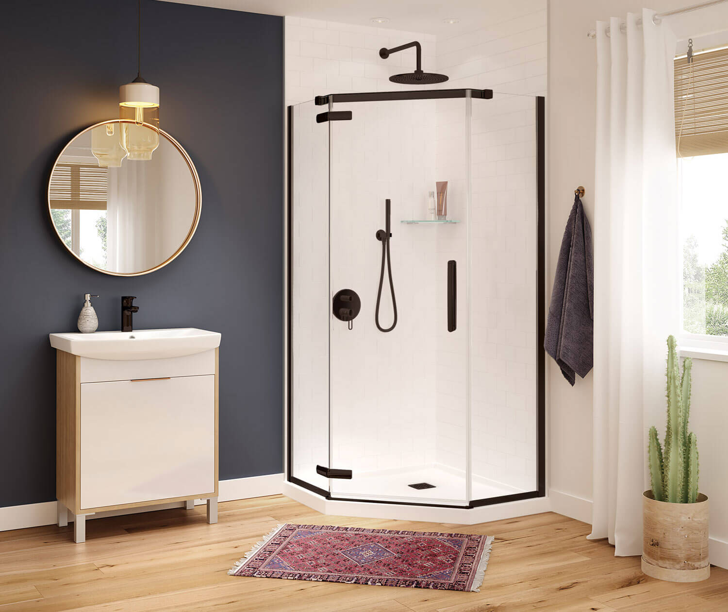Hana Neo-angle 40 x 40 x 75 in. 8mm Pivot Shower Door for Corner Installation with Clear glass in Dark Bronze - Plumbing Market
