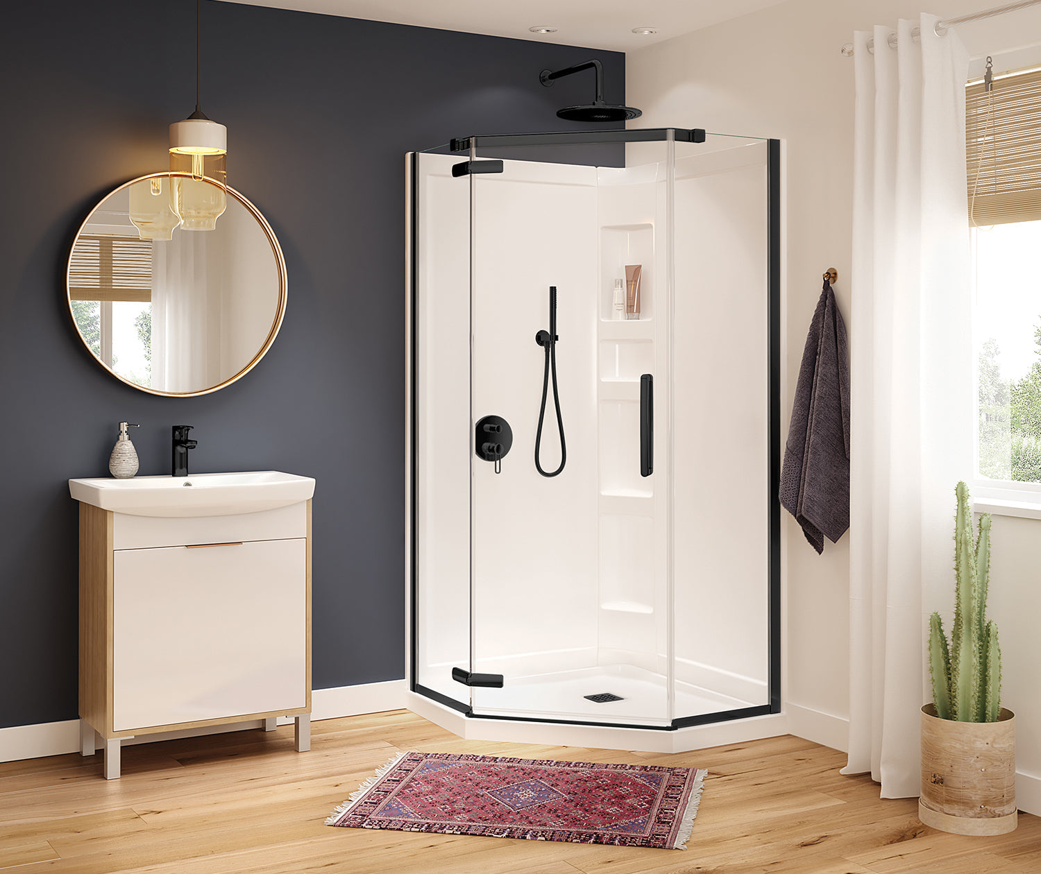 Hana Neo-angle 40 x 40 x 75 in. 8mm Pivot Shower Door for Corner Installation with Clear glass in Matte Black - Plumbing Market