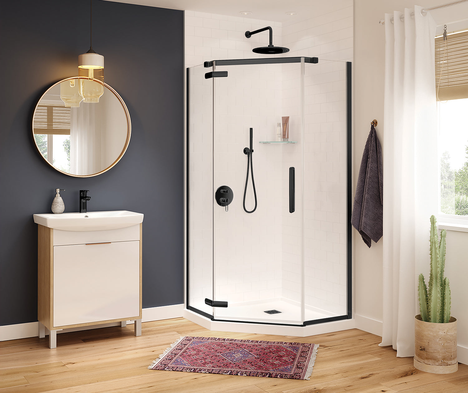 Hana Neo-angle 40 x 40 x 75 in. 8mm Pivot Shower Door for Corner Installation with Clear glass in Matte Black - Plumbing Market