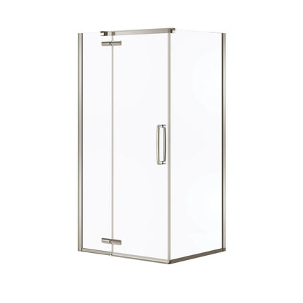 Hana Rectangular 42 x 34 x 75 in. 8mm Pivot Shower Door for Corner Installation with Clear glass in Brushed Nickel - Plumbing Market