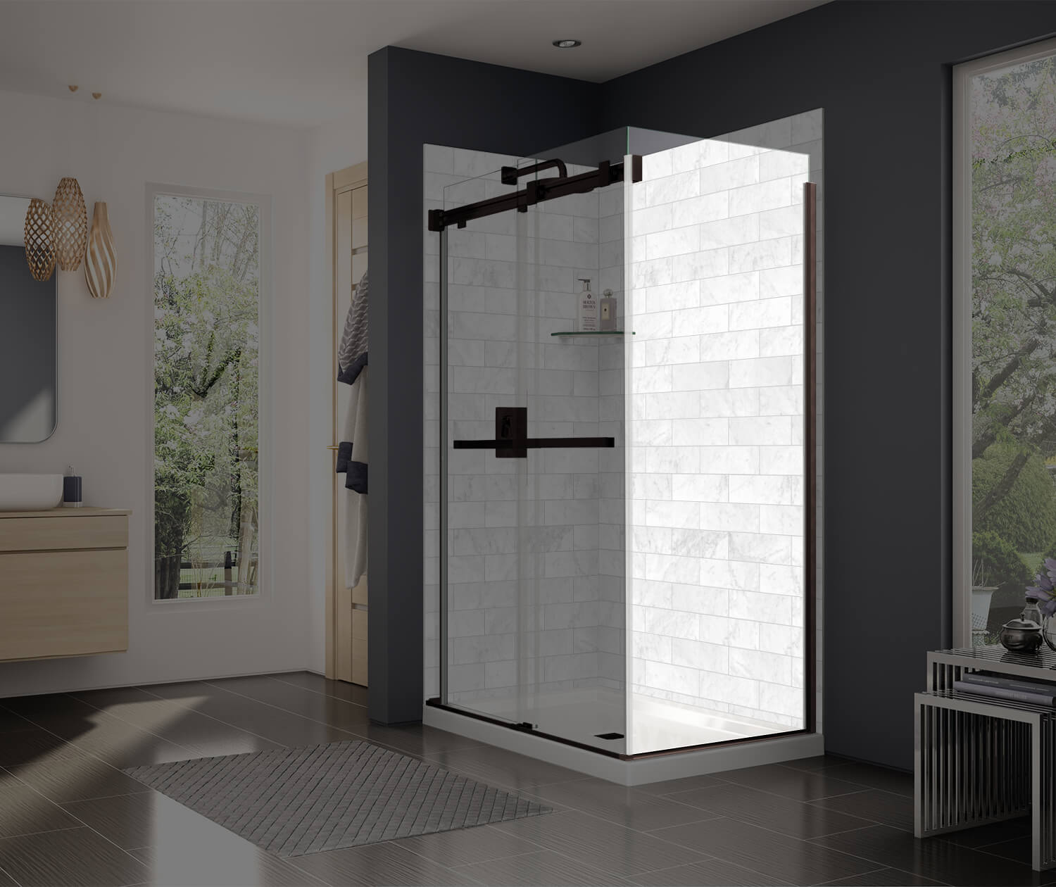 Duel and Inverto Return Panel for 36 in. Base with Clear glass in Dark Bronze - Plumbing Market