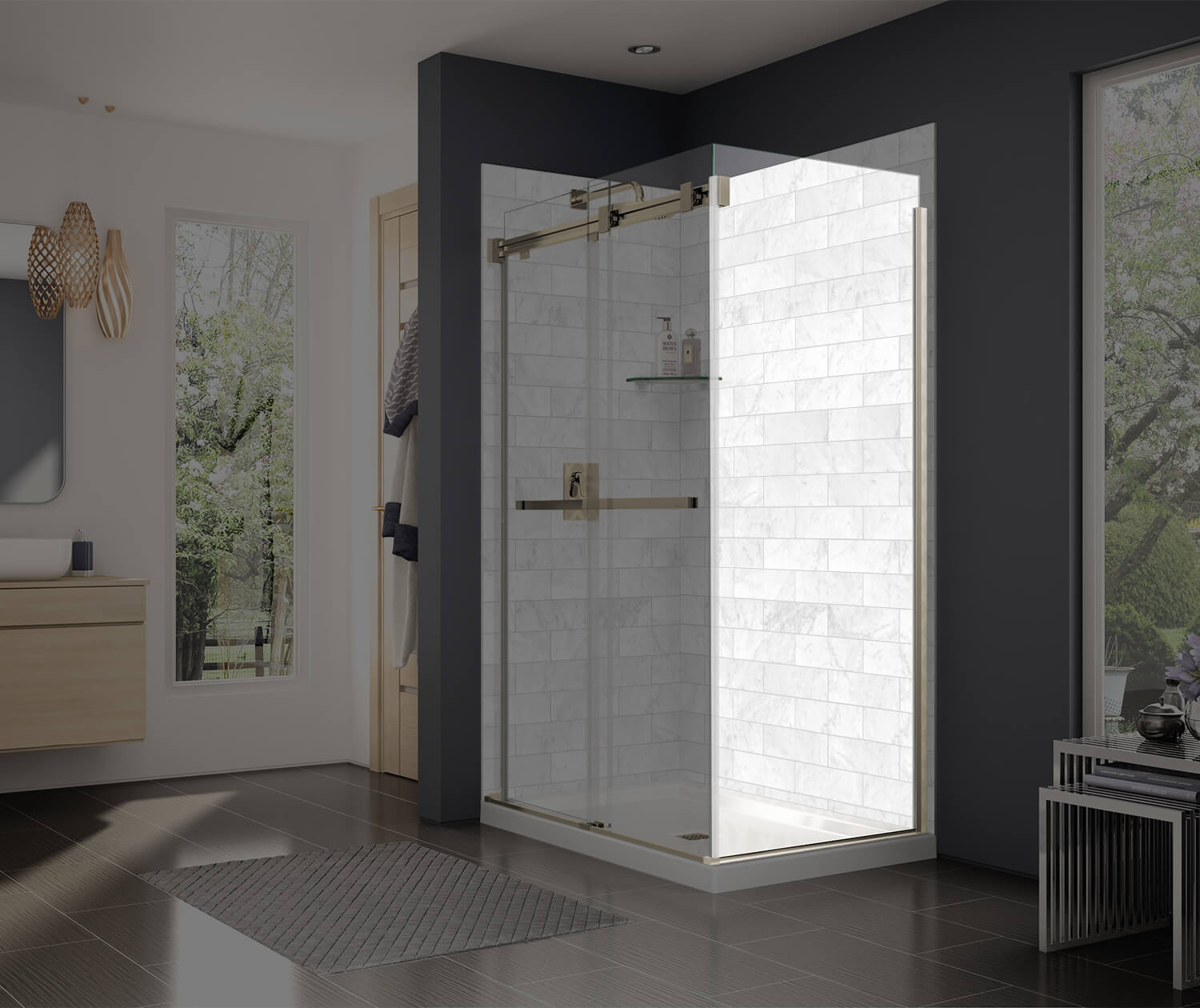 Duel and Inverto Return Panel for 36 in. Base with Clear glass in Brushed Nickel - Plumbing Market