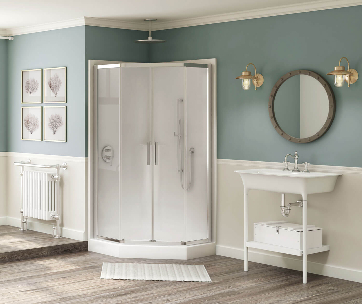 Radia Neo-angle 36 x 36 x 71 ½ in. 6 mm Sliding Shower Door for Corner Installation with Clear glass in Chrome - Plumbing Market
