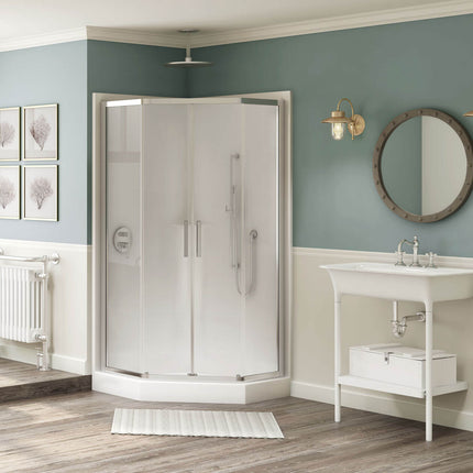 Radia Neo-angle 36 x 36 x 71 ½ in. 6 mm Sliding Shower Door for Corner Installation with Clear glass in Chrome - Plumbing Market