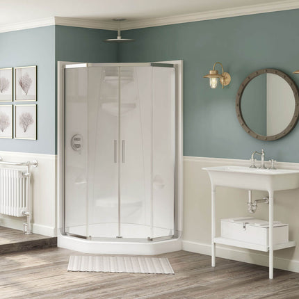 Radia Neo-angle 38 x 38 x 71 ½ in. 6 mm Sliding Shower Door for Corner Installation with Clear glass in Chrome - Plumbing Market