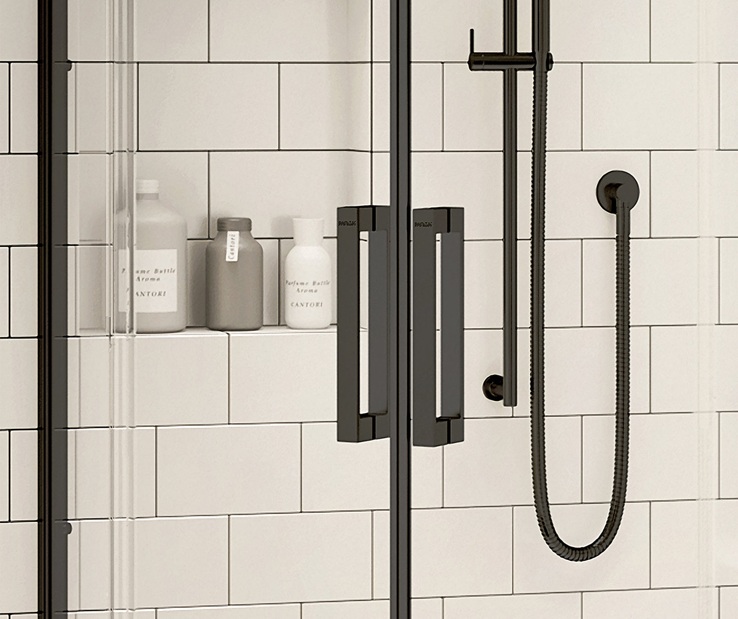 Radia Neo-angle 38 x 38 x 71 ½ in. 6 mm Sliding Shower Door for Corner Installation with Clear glass in Matte Black - Plumbing Market