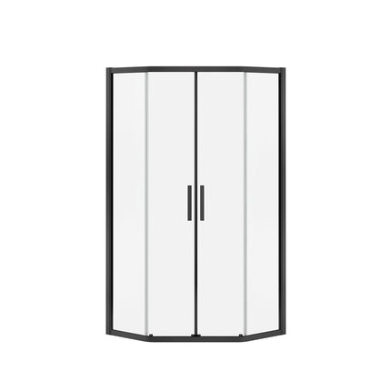 Radia Neo-angle 38 x 38 x 71 ½ in. 6 mm Sliding Shower Door for Corner Installation with Clear glass in Matte Black - Plumbing Market