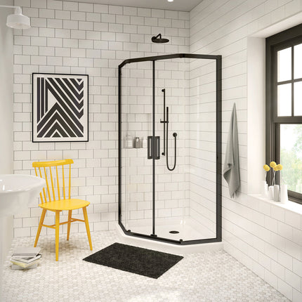Radia Neo-angle 38 x 38 x 71 ½ in. 6 mm Sliding Shower Door for Corner Installation with Clear glass in Matte Black - Plumbing Market