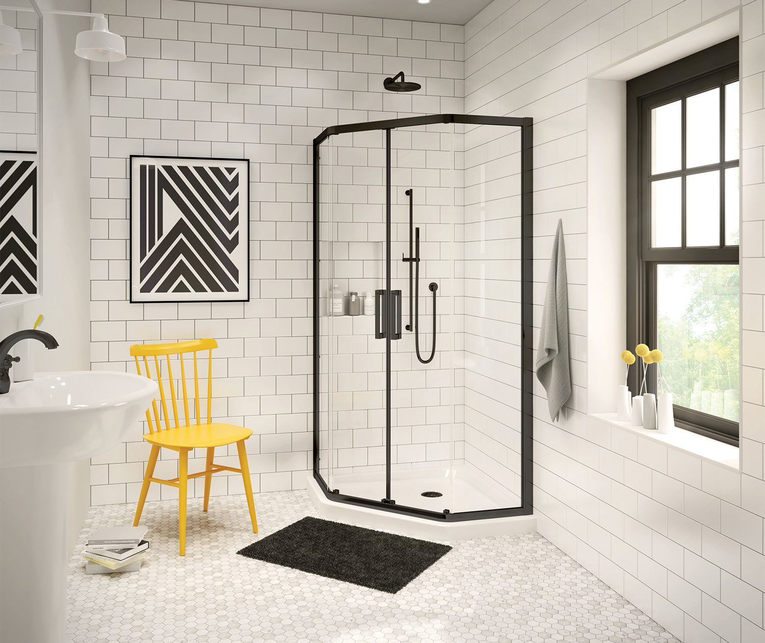 Radia Neo-angle 38 x 38 x 71 ½ in. 6 mm Sliding Shower Door for Corner Installation with Clear glass in Matte Black - Plumbing Market