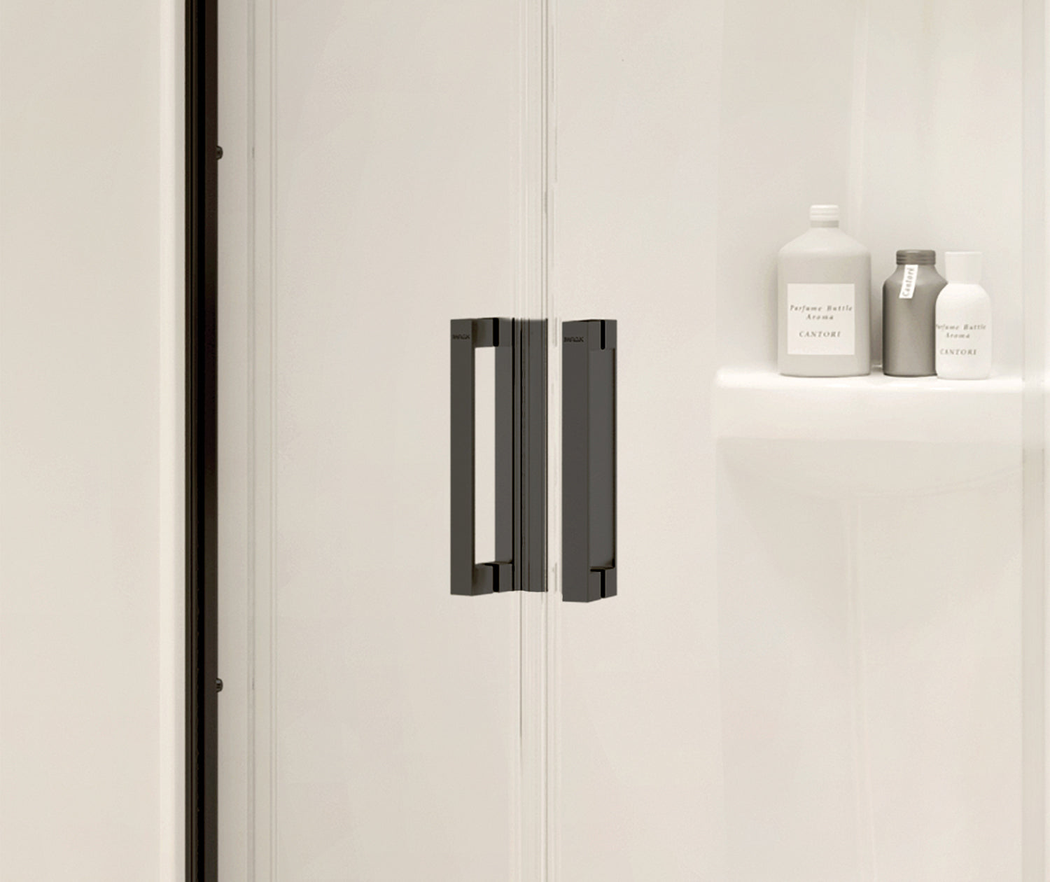 Radia Neo-round 32 x 32 x 71 ½ in. 6 mm Sliding Shower Door for Corner Installation with Clear glass in Matte Black - Plumbing Market