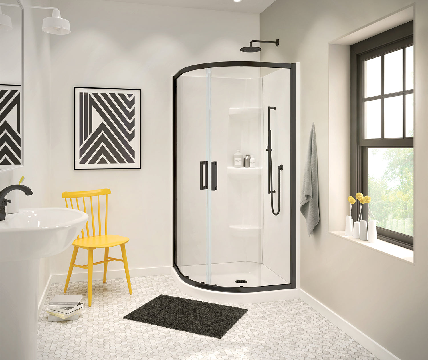 Radia Neo-round 32 x 32 x 71 ½ in. 6 mm Sliding Shower Door for Corner Installation with Clear glass in Matte Black - Plumbing Market