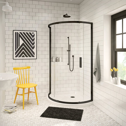 Radia Round 36 x 36 x 71 ½ in. 6 mm Sliding Shower Door for Corner Installation with Clear glass in Matte Black - Plumbing Market