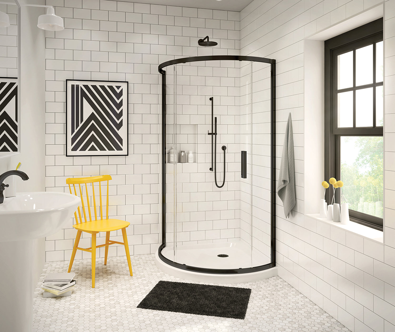 Radia Round 36 x 36 x 71 ½ in. 6 mm Sliding Shower Door for Corner Installation with Clear glass in Matte Black - Plumbing Market