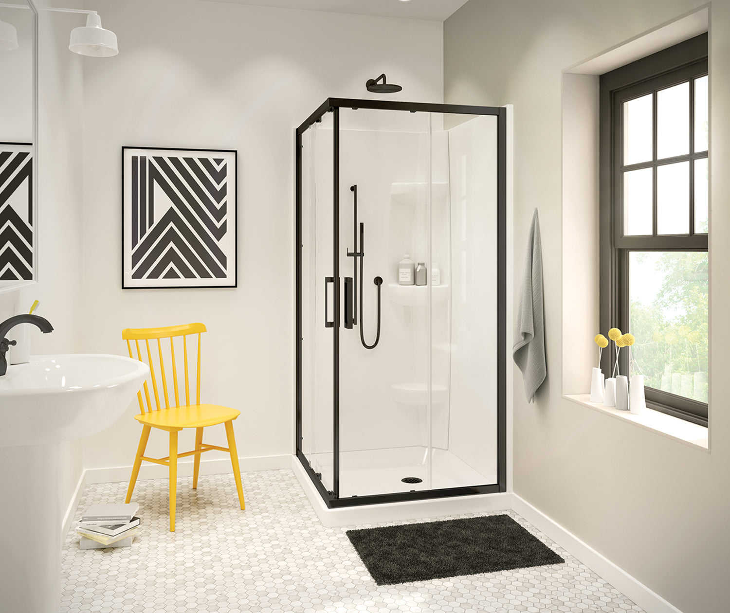 Radia Square 36 x 36 x 71 ½ in. 6 mm Sliding Shower Door for Corner Installation with Clear glass in Matte Black - Plumbing Market