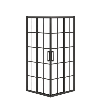 Radia Square 36 x 36 x 71 ½ in. 6 mm Sliding Shower Door for Corner Installation with French glass in Matte Black - Plumbing Market