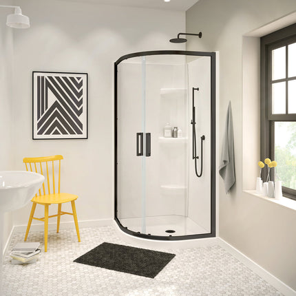 Radia Neo-round 38 x 38 x 71 ½ in. 6 mm Sliding Shower Door for Corner Installation with Clear glass in Matte Black - Plumbing Market