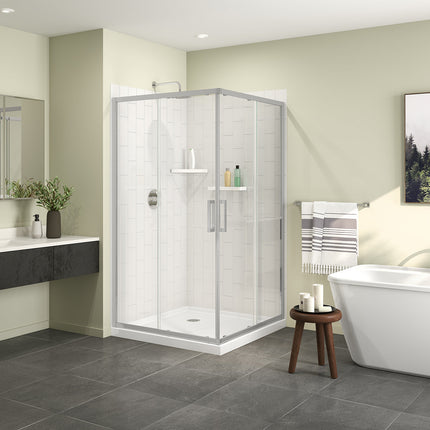 Radia Square 42 x 42 x 71 ½ in. 6 mm Sliding Shower Door for Corner Installation with Clear Glass in Chrome - Plumbing Market