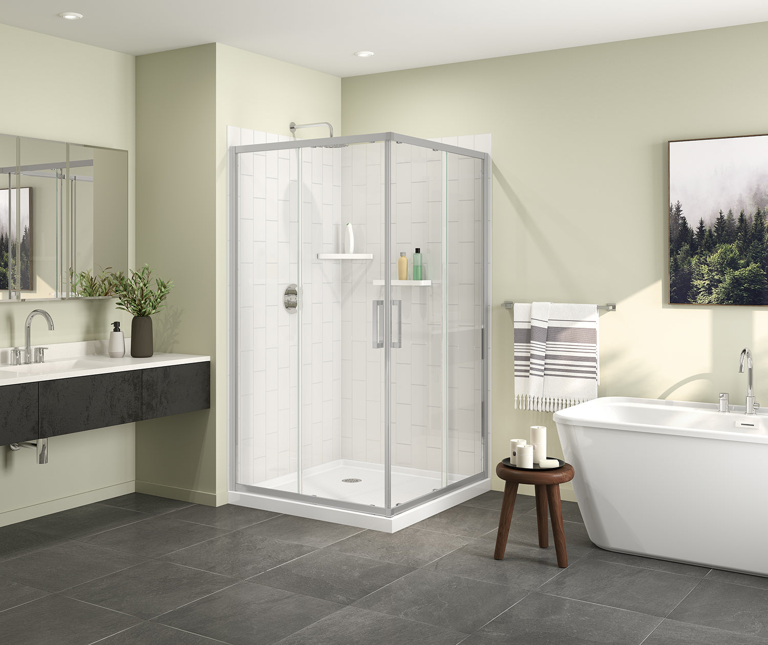 Radia Square 42 x 42 x 71 ½ in. 6 mm Sliding Shower Door for Corner Installation with Clear Glass in Chrome - Plumbing Market