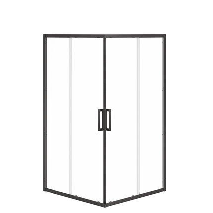 Radia Square 42 x 42 x 71 ½ in. 6 mm Sliding Shower Door for Corner Installation with Clear Glass in Matte Black - Plumbing Market