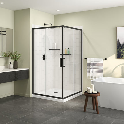 Radia Square 42 x 42 x 71 ½ in. 6 mm Sliding Shower Door for Corner Installation with Clear Glass in Matte Black - Plumbing Market