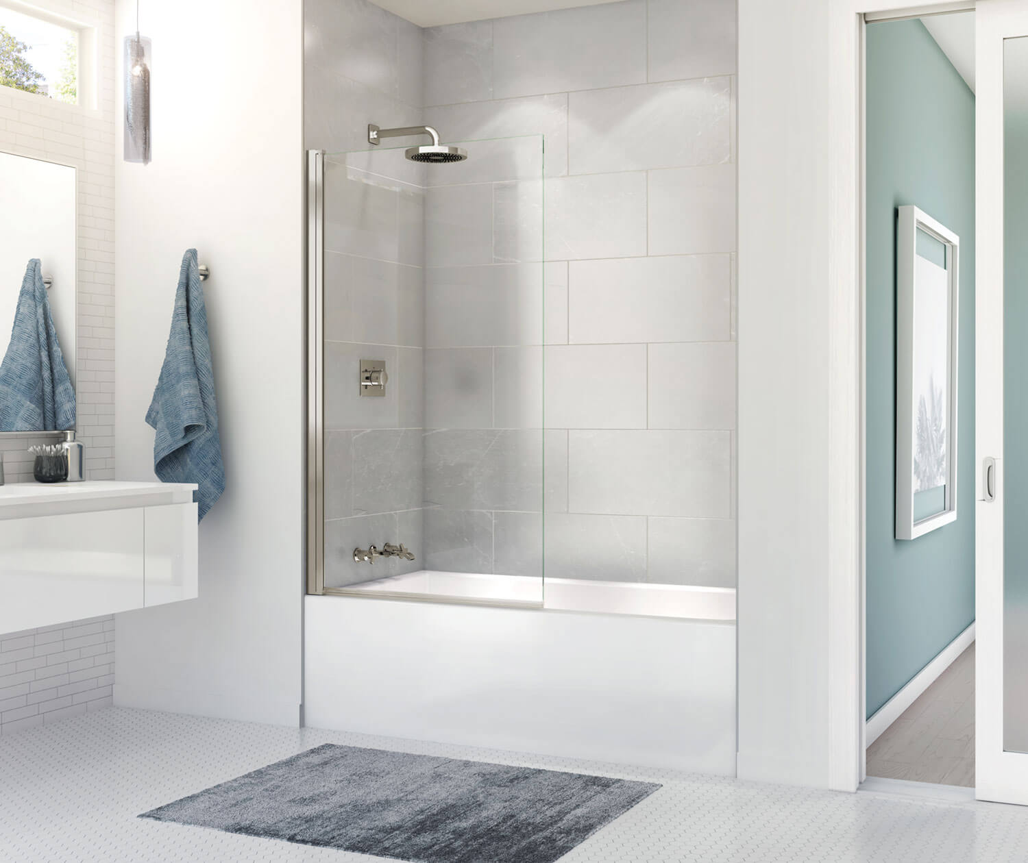 Edge Square 34 x 58 in. 8 mm Tub Screen for Alcove Installation with Clear glass in Brushed Nickel - Plumbing Market