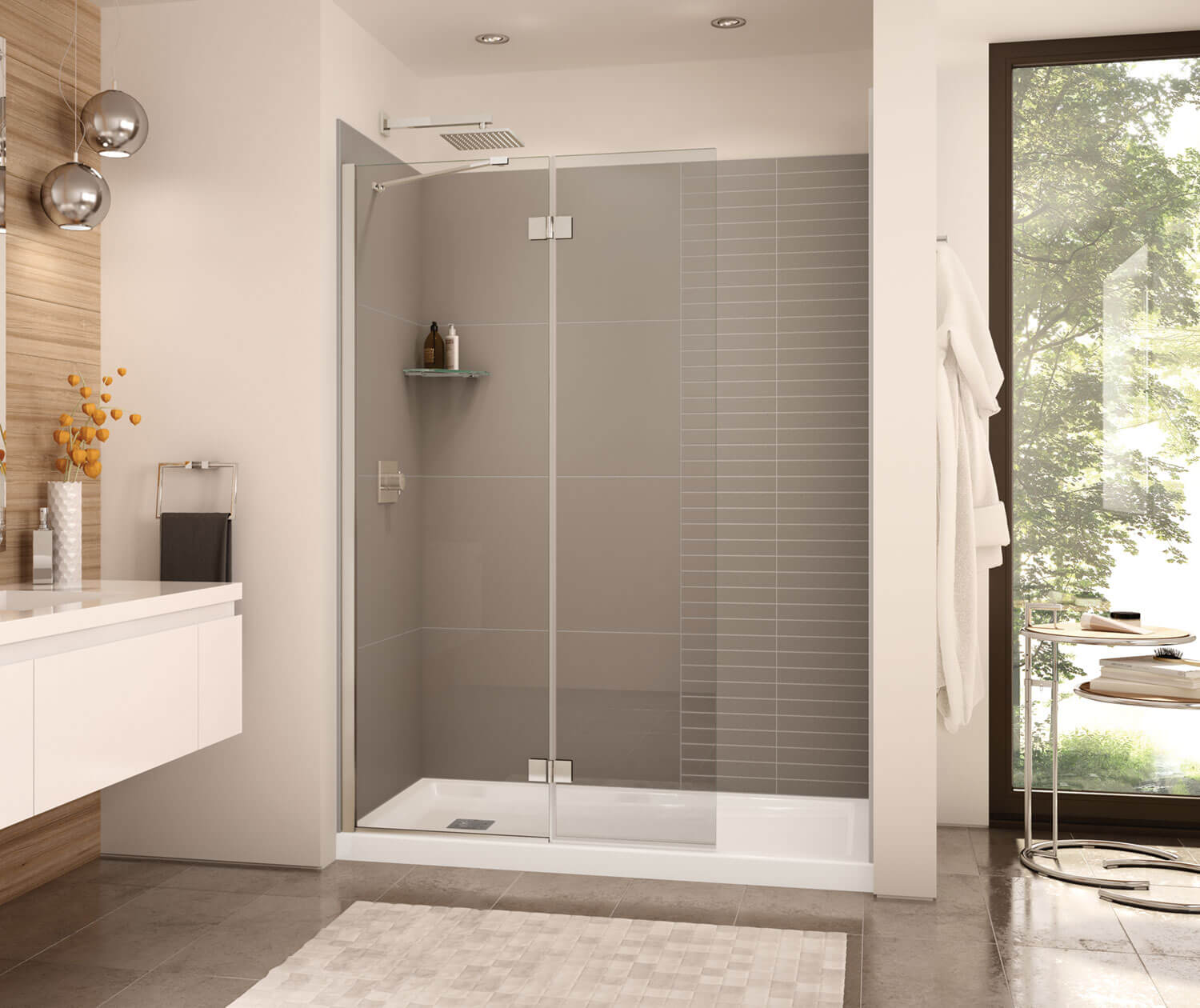 Edge Duo 42 x 75 in. 8 mm Pivot Shower Screen for Alcove Installation with Clear glass in Brushed Nickel - Plumbing Market