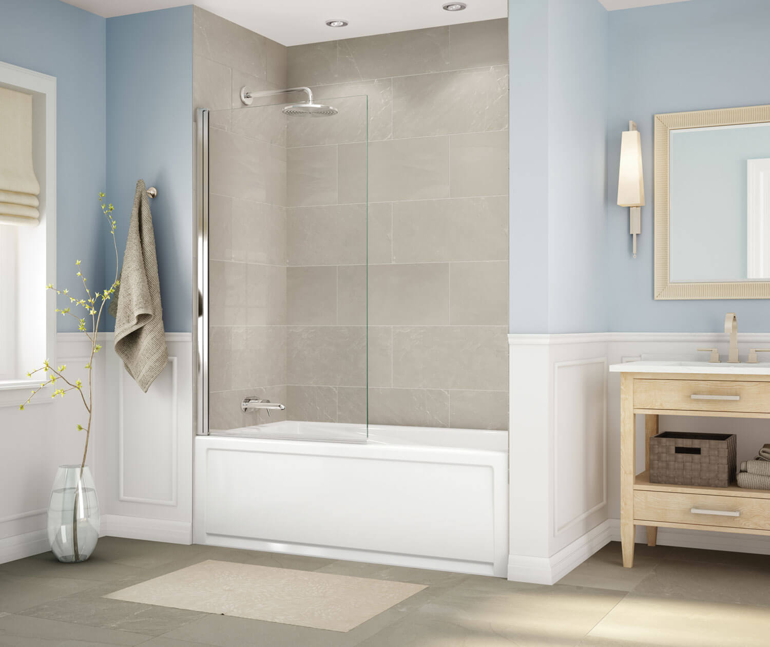 Axial Square 34 x 58 in. 8 mm Tub Screen for Alcove Installation with Clear glass in Chrome - Plumbing Market